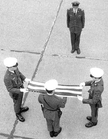 Folding the flag, Sembach Air Base, Circa 1968