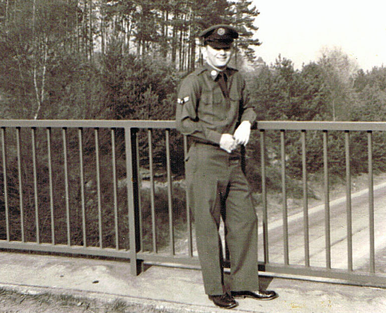 Sembach AFB, 1959. 6910th RGM. A/2C Cass Cowell looking sharp and on the way to work at the radio site near Gruenstadt..